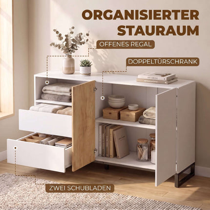 Modern White Sideboard with Soft-Close Doors, 140x40x85 cm