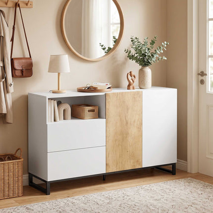 Modern White Sideboard with Soft-Close Doors, 140x40x85 cm