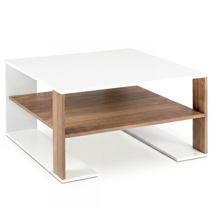 Modern White Square Coffee Table with Storage Shelf