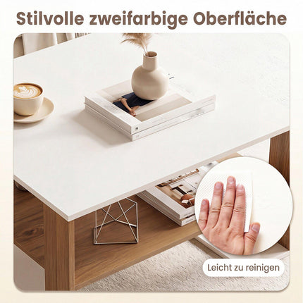 Modern White Square Coffee Table with Storage Shelf