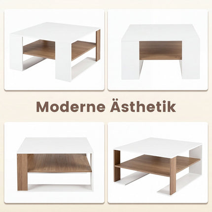 Modern White Square Coffee Table with Storage Shelf