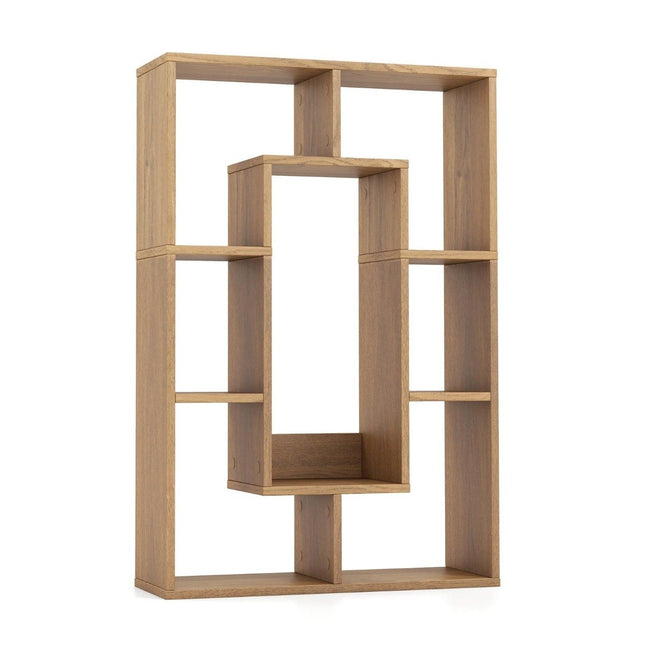 Modern bookcase with 7 compartments and anti-tip geometric open standing shelf natural