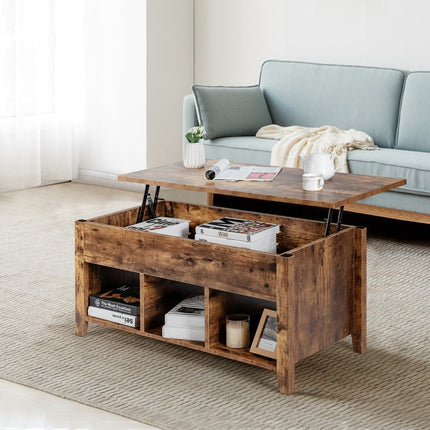 Modern multifunctional coffee table with folding top for living room brown