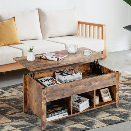 Modern multifunctional coffee table with folding top for living room brown