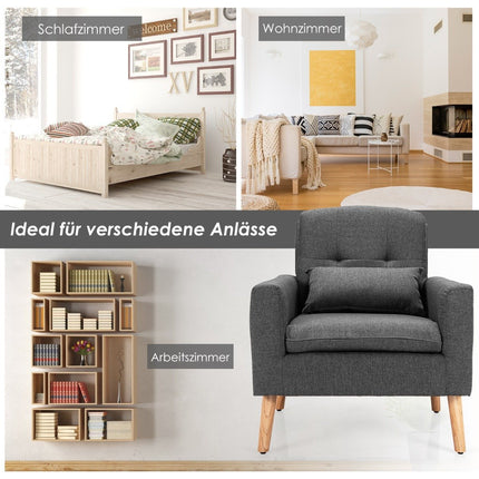Modern relax chair with armrests & back cushions. Padded single sofa gray 73 x 77 x 85 cm