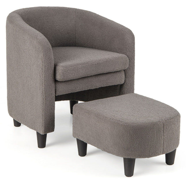 Moderne ronde fauteuil met voetenbankje gestoffeerde clubfauteuil met voetenbankje grijs