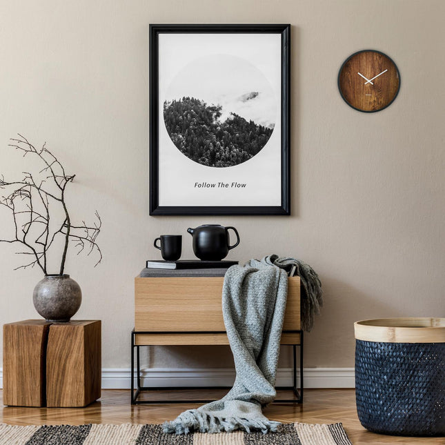 Modern wall clock in wooden look