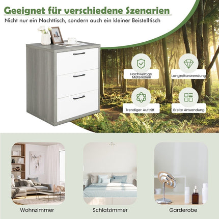 Modern wooden bedside table with 3 pull-out drawers 55 x 47 x 65.5 cm gray + white