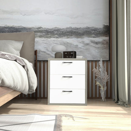Modern wooden bedside table with 3 pull-out drawers 55 x 47 x 65.5 cm gray + white