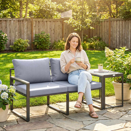 Modular Balcony Furniture Set with Cushions, 3-Piece