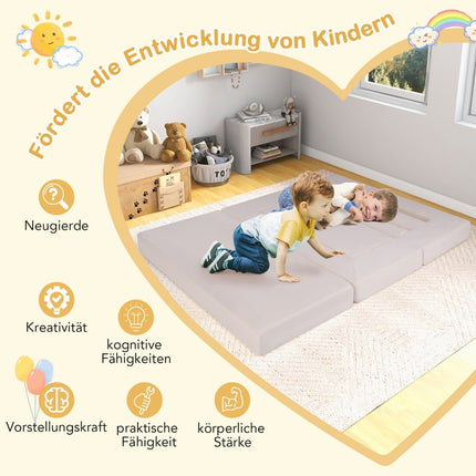 Modular Children's Foam Sofa Set, 9-Piece, Beige Suede