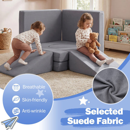 Modular Kids Play Couch, 10-Piece Foam Set, Grey