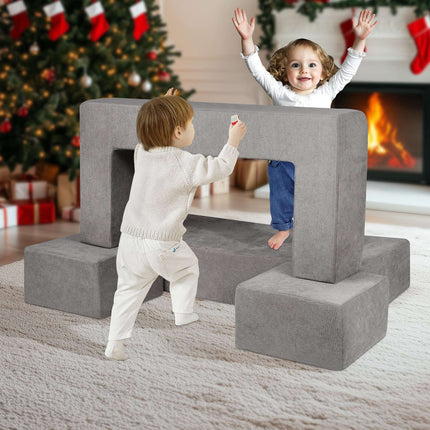 Modular Kids Play Couch, 4-Piece, Washable Cover, Grey