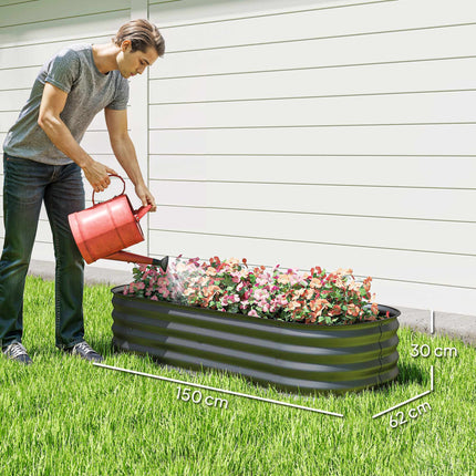 Modular Raised Garden Bed, Galvanized Steel, 150x62x30 cm