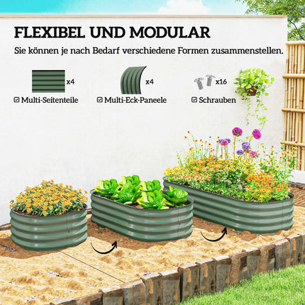 Modular Raised Garden Bed, Metal, Open Base, 150x62x30 cm