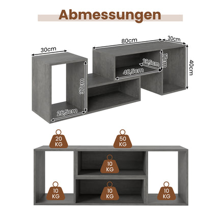 Modular TV Stand for 60" Screens, Gray, 2-Piece Set