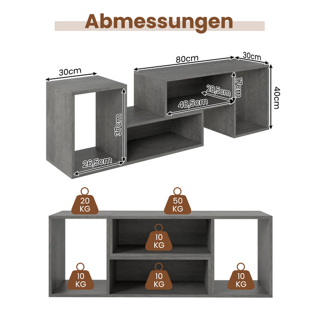 Modular TV Stand for 60" Screens, Gray, 2-Piece Set