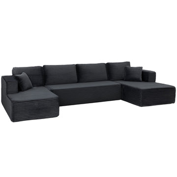 Modular U-Shaped Sofa Bed with Chaise Lounges, Dark Grey Cord
