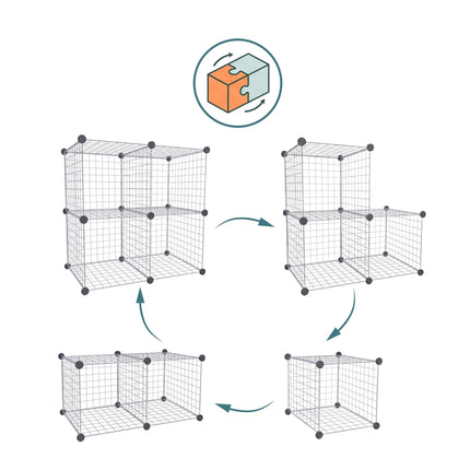 Modular Wire Cube Shelving Set – Metal, Click-Fit