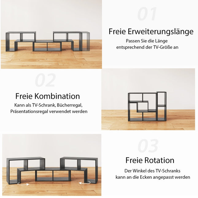 Modular Wooden TV Stand, 3-Piece, Fits TVs Up to 65"