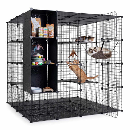 Modular XXL Cat Enclosure with Hammock, Black, 144x144x142 cm