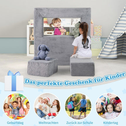 Modular children's sofa play sofa made of foam with removable plush cover gray