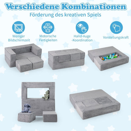 Modular children's sofa play sofa made of foam with removable plush cover gray