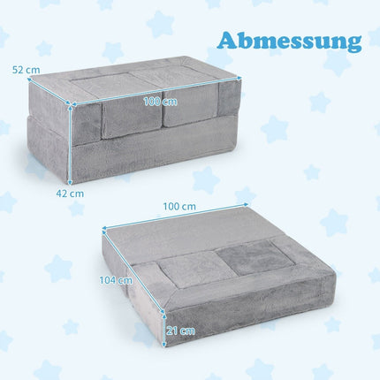 Modular children's sofa play sofa made of foam with removable plush cover gray