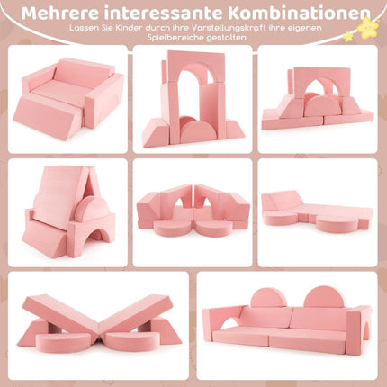 Modular children's sofa, play sofa, modular sofa with removable cover, 105.5 x 101 x 48 cm, pink