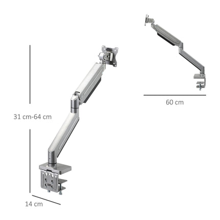 Adjustable monitor holder in aluminium, height and tilt