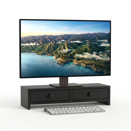 Monitor Riser with 2 Drawers, Black MDF, 47 cm