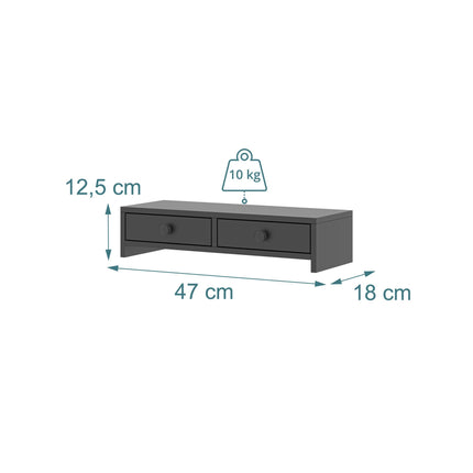 Monitor Riser with 2 Drawers, Black MDF, 47 cm