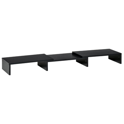 Adjustable stand with double monitors, wooden shelf, 80-117cm