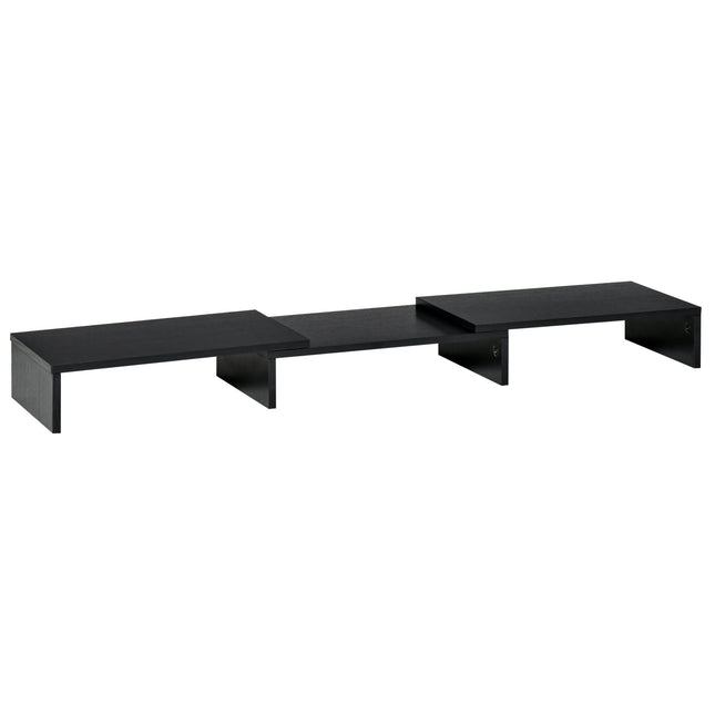 Adjustable stand with double monitors, wooden shelf, 80-117cm