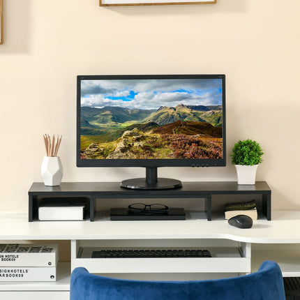 Adjustable stand with double monitors, wooden shelf, 80-117cm