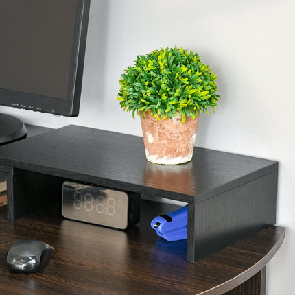 Adjustable stand with double monitors, wooden shelf, 80-117cm