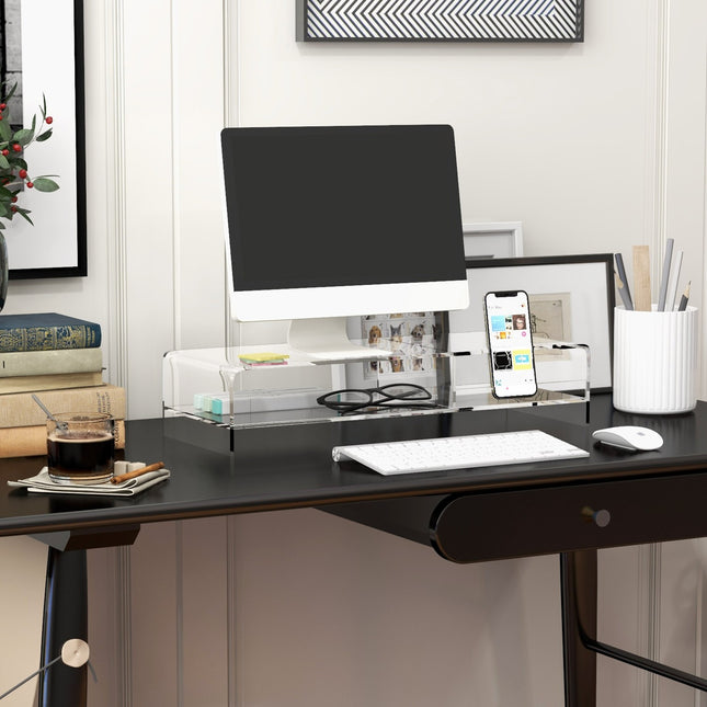 Acrylic monitor stand with storage for 24" screen, PC, laptop