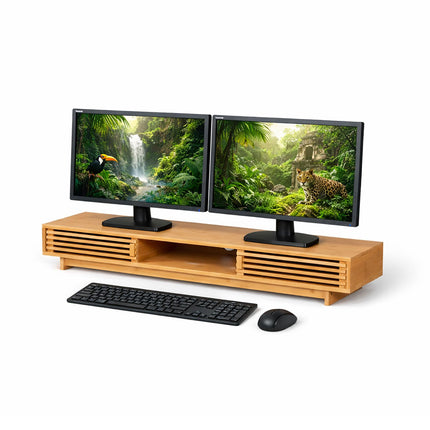 Monitor Stand with 3 Compartments, Bamboo Finish