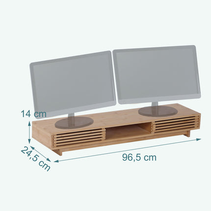 Monitor Stand with 3 Compartments, Bamboo Finish