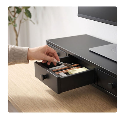 Monitor Stand with 3 Drawers – Black MDF, 10 kg Capacity