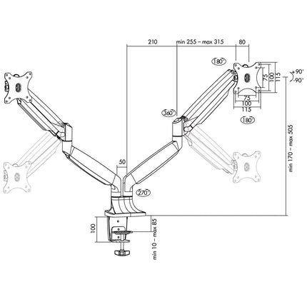 Monitor arm double 13-32" gas A