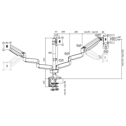 Monitor arm triple 13-32" gas