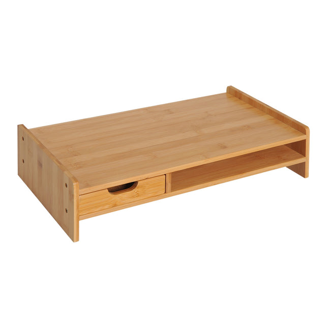 Natural Wood Monitor Stand - Desk Organizer with Drawers
