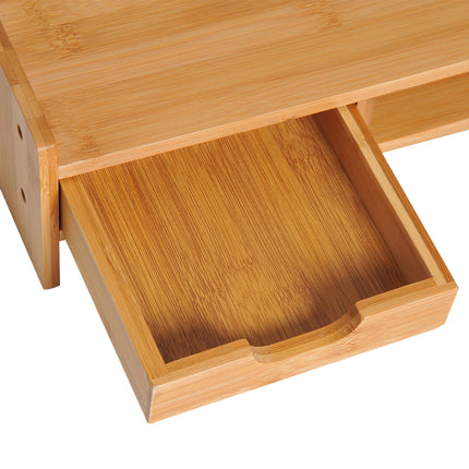 Natural Wood Monitor Stand - Desk Organizer with Drawers