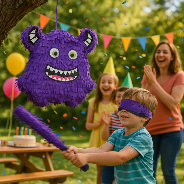 Monster Piñata Set with Bat and Mask for Kids
