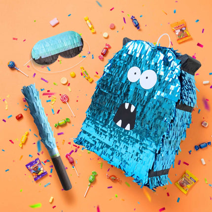 Monster Piñata With Stick and Eye Mask Set