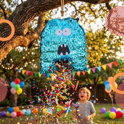 Monster Piñata With Stick and Eye Mask Set