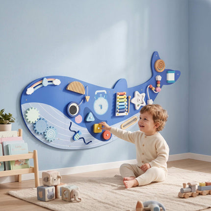 Montessori 13-in-1 Whale Busy Board with Xylophone