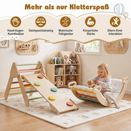 Montessori 3-in-1 Wooden Climbing Set for Toddlers