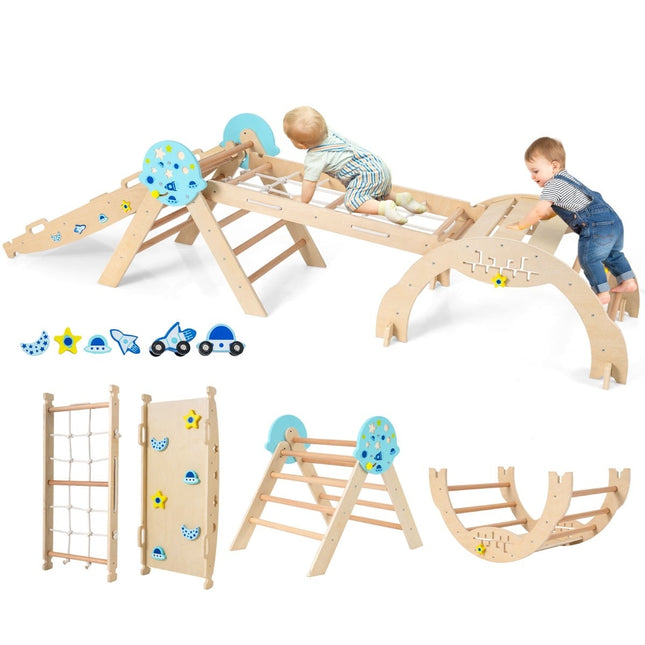 Montessori 9-in-1 Wooden Climbing Set with Slide & Ramp